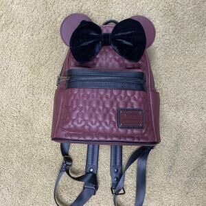 Disney Loungefly Maroon Mini Backpack W/Mouse Ears Disneyland world bag